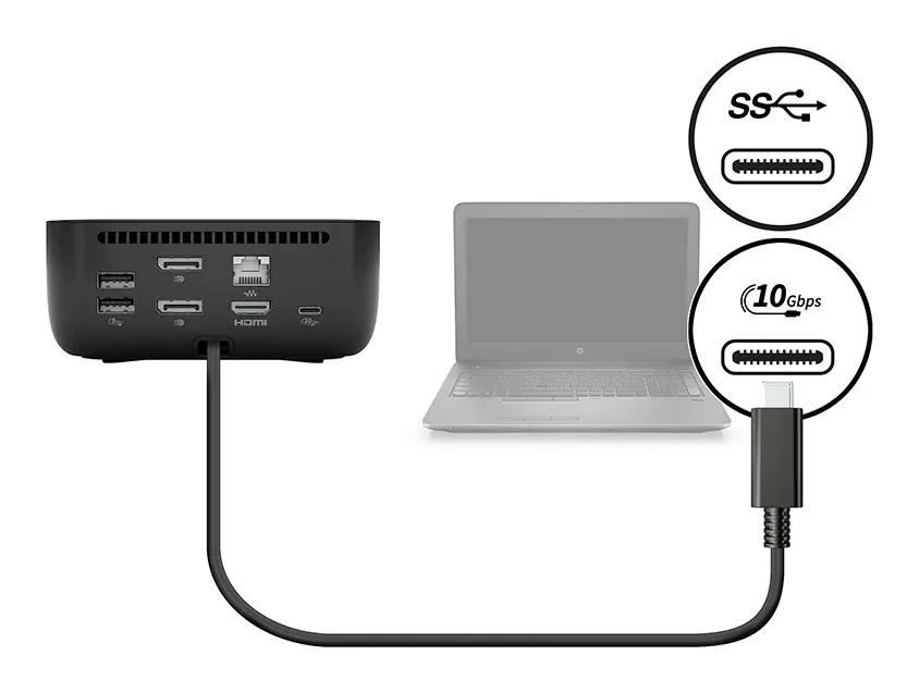 Connecting the dock to a computer via USB Type-C