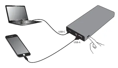 Connecting devices to the USB-C and USB-A ports.