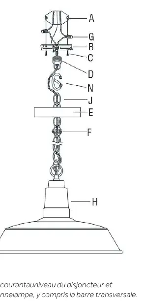 Assembly diagram of the pendant fixture components