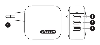 Sitecom 100W GaN Charger port layout