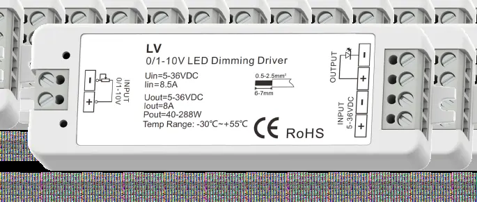 Wiring diagram showing connections for dimmer, power supply, and LED strip.