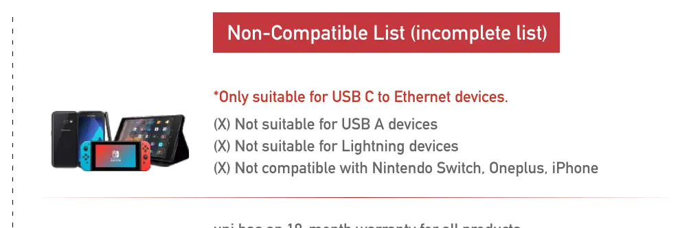 Non-compatible devices list