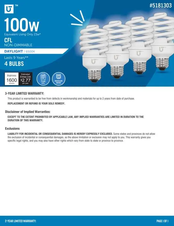 Utilitech 100W Equivalent CFL Light Bulb
