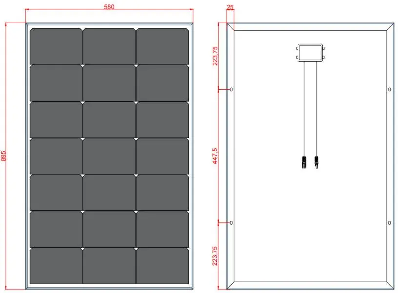 100W model dimensions