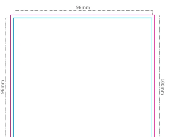 Layout dimensions for the 100x100mm acrylic magnet.
