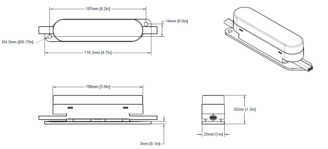Physical dimensions of the Smart PXL 100x25 Dot
