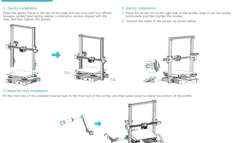 Gantry and screen installation steps
