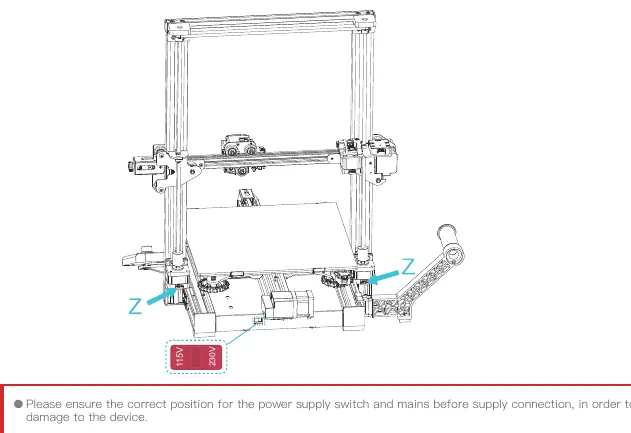 Z-axis wiring and voltage switch location