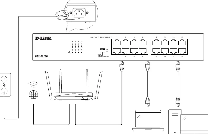 Connection diagram for D-Link DGS-1016D/DGS-1024D switches