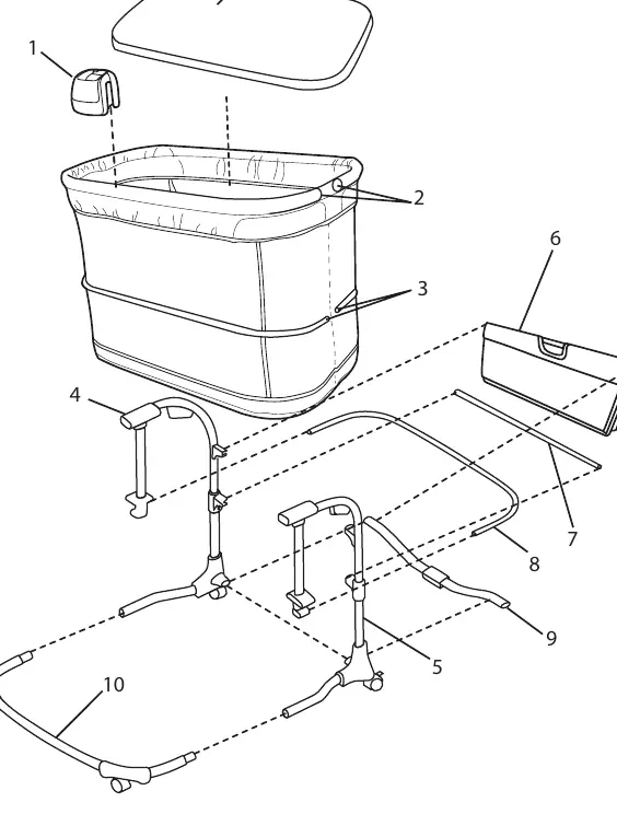 Exploded view of the bassinet components