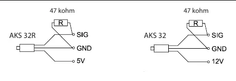 Wiring diagram for connecting AKS 32R to a controller module.