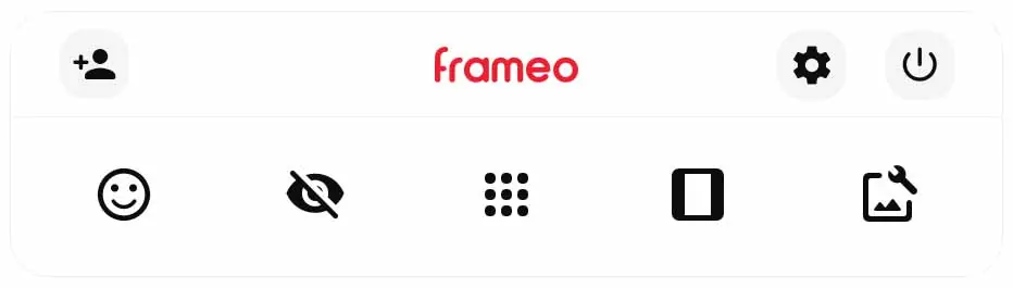 Main menu icons for controlling the frame