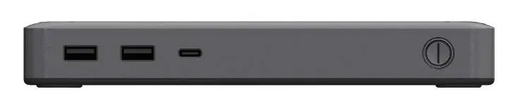 Front panel view showing power button and USB-C data port
