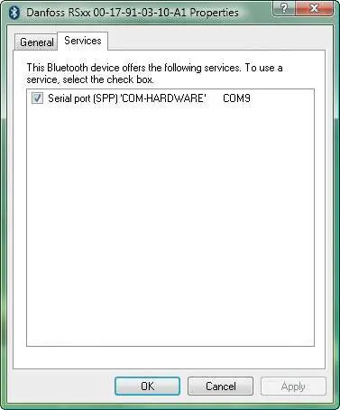 Services tab showing COM port