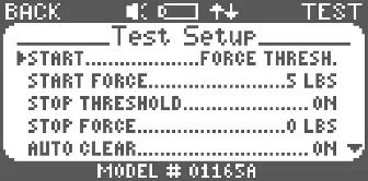 Test setup menu