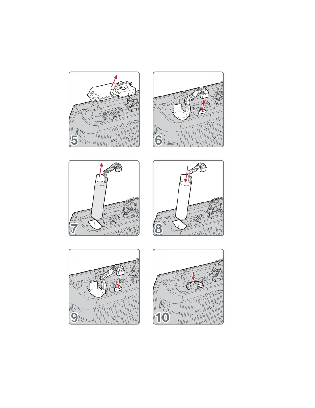 Steps 5-10: Removing the battery bracket and replacing the battery.