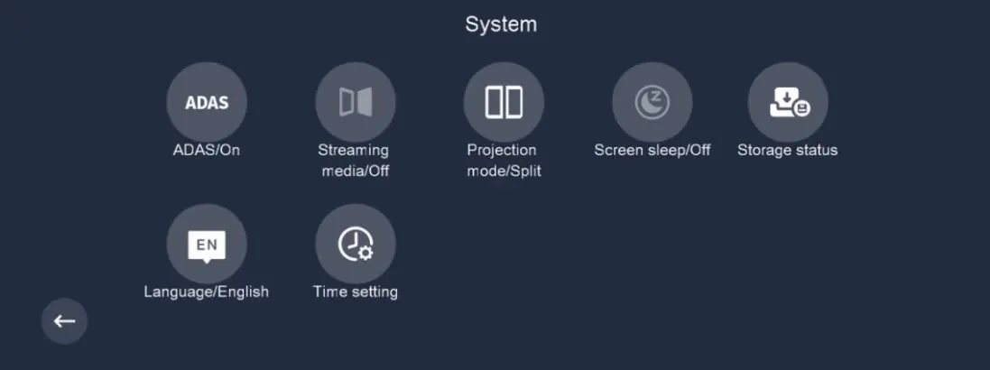 System settings menu