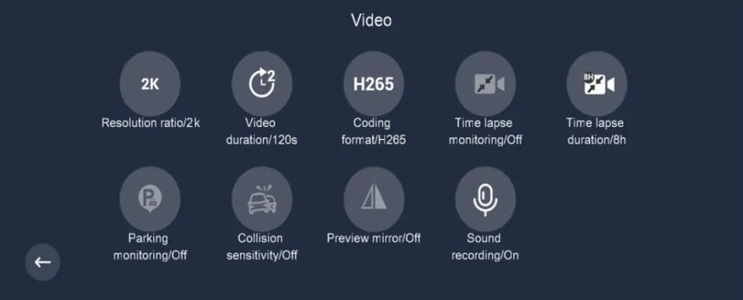 Video settings menu