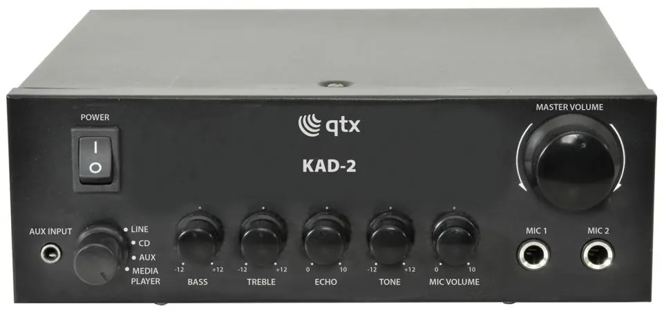 Front panel controls of the QTX KAD-2 amplifier