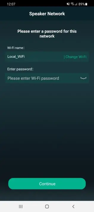 Speaker network password entry