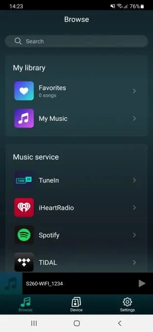 Browse menu in the app