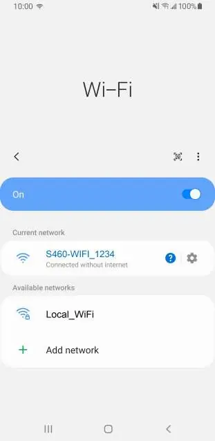 WiFi settings menu