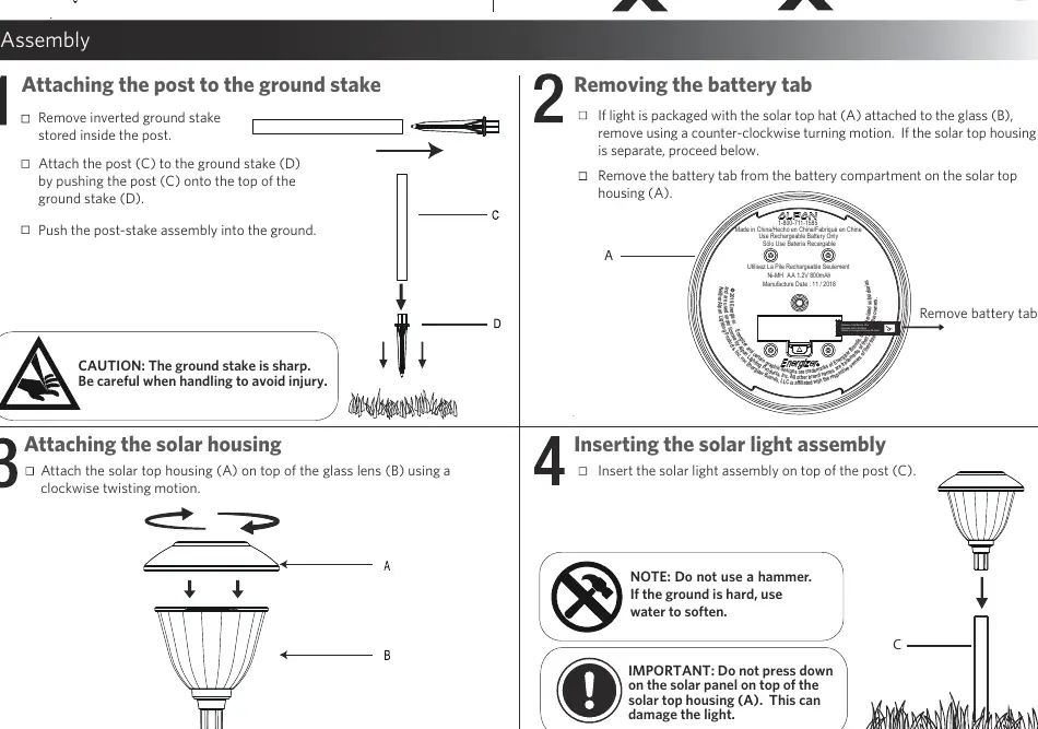 Assembly steps for the solar pathway light