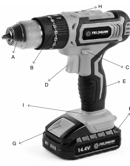 Diagram of the cordless drill parts
