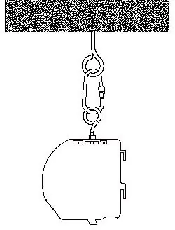 Suspend the screen from the ceiling using eye bolts and carabiners.