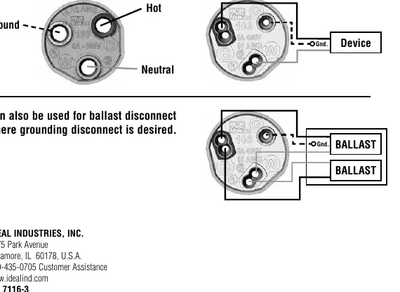 Connector port layout for Line Side (White Cap) and Load Side (Green Cap).
