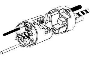 Conductor insertion diagram showing proper wire placement.