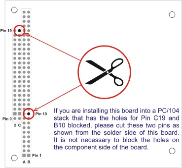 PC/104 pin cutting instructions for specific stack configurations