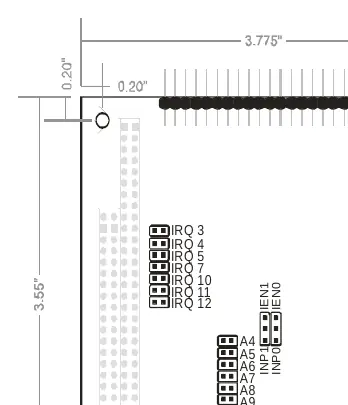 Option Selection Map: Jumper locations for IRQ and address configuration.