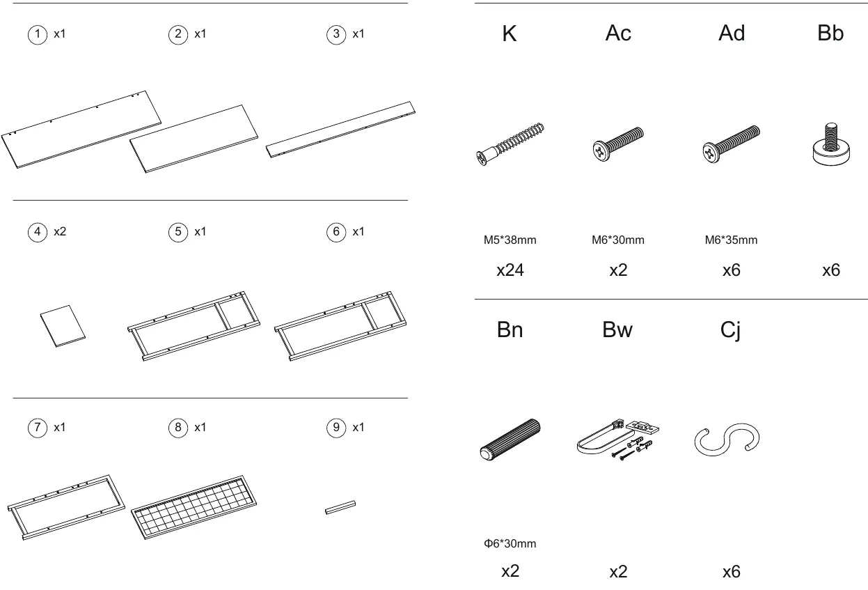 Parts and hardware components list
