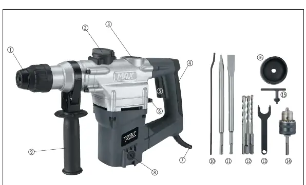Rotary hammer components and accessories