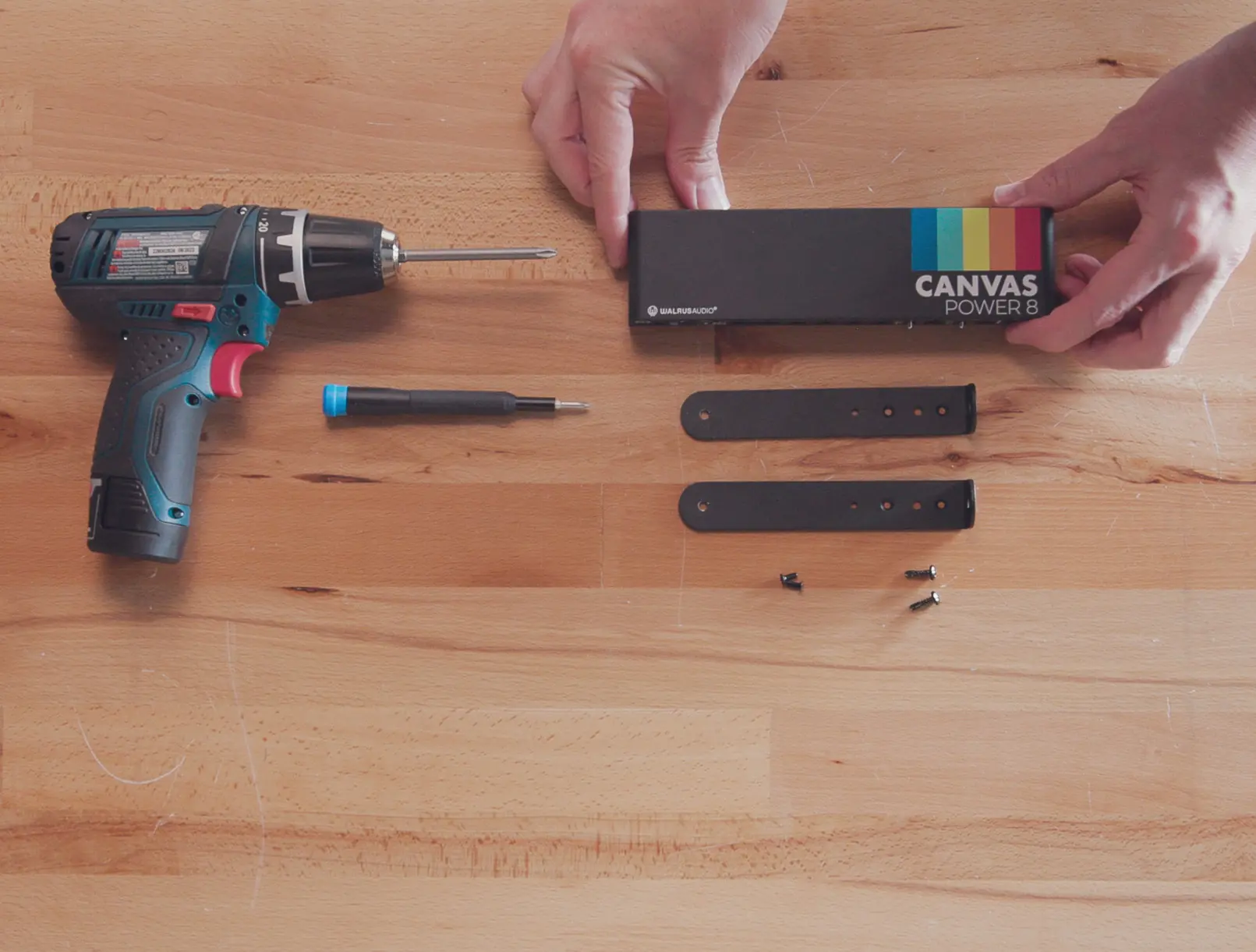 Mounting hardware and tools included with the Canvas Power series.