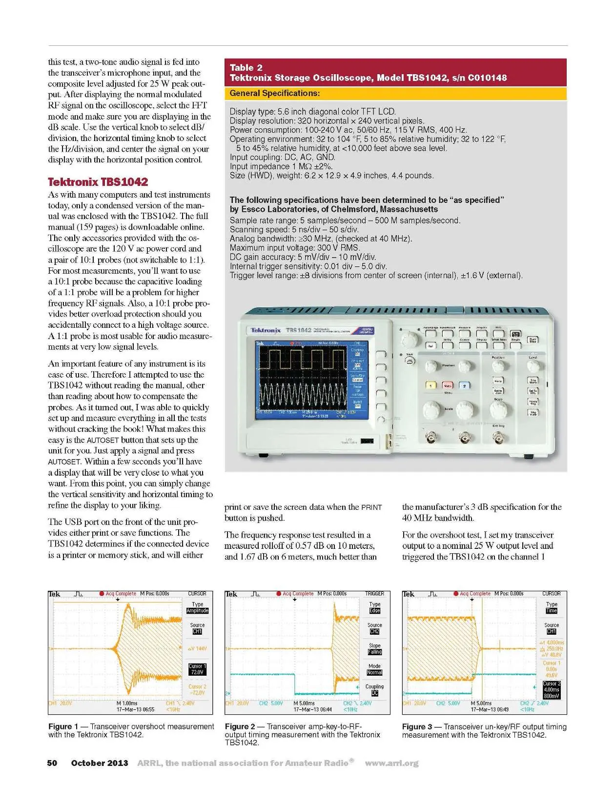 Tektronix TBS1042 Specifications and Unit