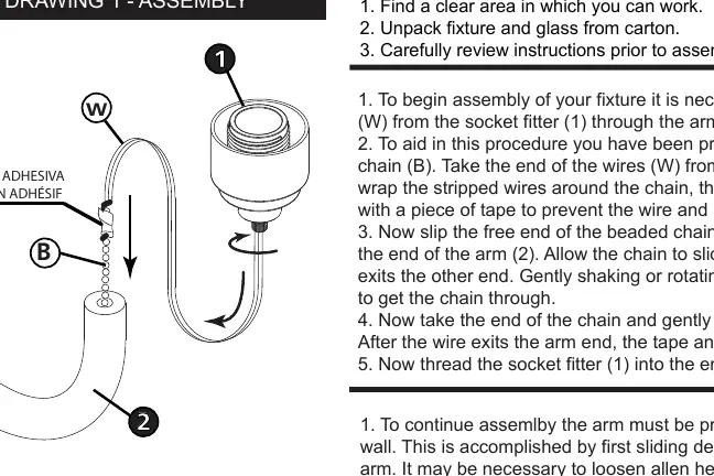 Feeding wires through the arm using the beaded chain.