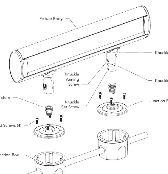 Exploded view of the Vista 1054KM luminaire assembly