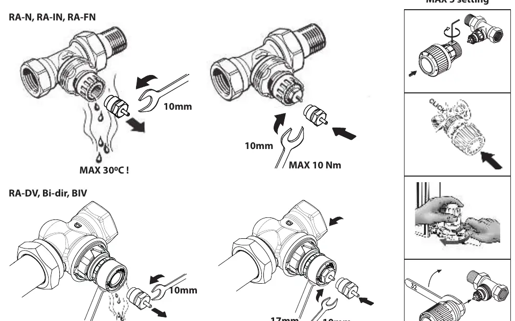 Step-by-step removal and installation procedure for various Danfoss sensor models.