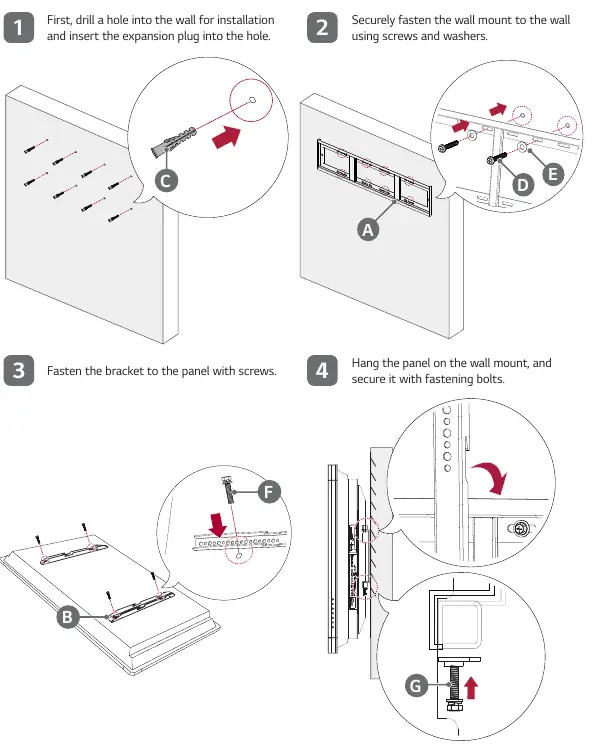 Installation steps for wall mounting