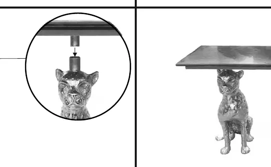 Detail of the mounting connection between the panther leg and the marble top.
