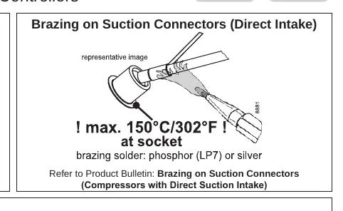 Brazing precautions for suction connectors.