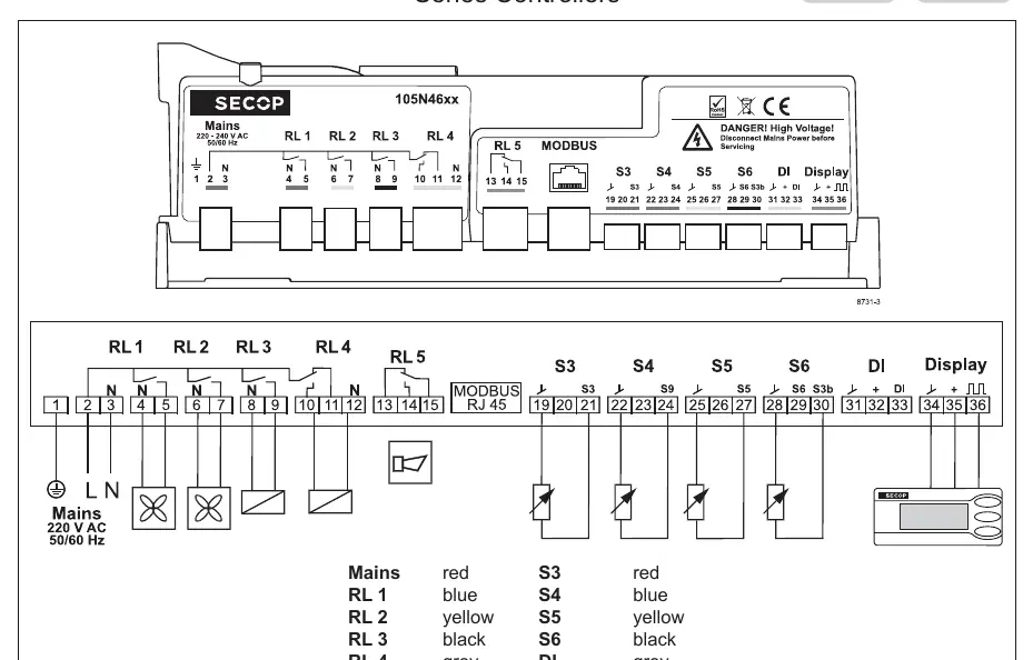 Wiring diagram for 105N46xx series controllers