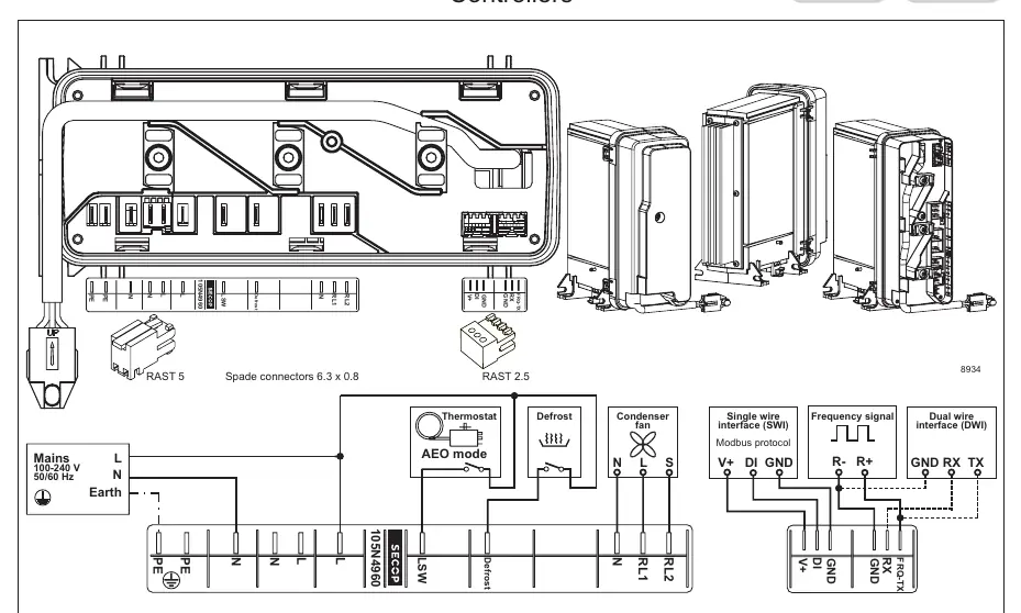 Wiring diagram for 105N496x Series controllers