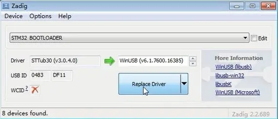 Zadig driver replacement
