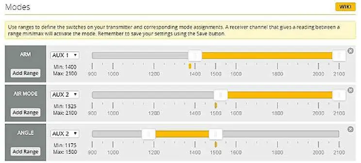 Modes configuration in Betaflight