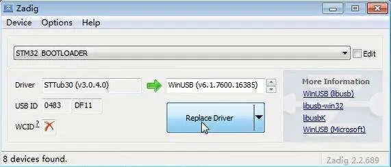 Zadig driver replacement