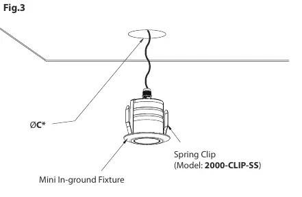 Outdoor wall installation diagram with spring clip.