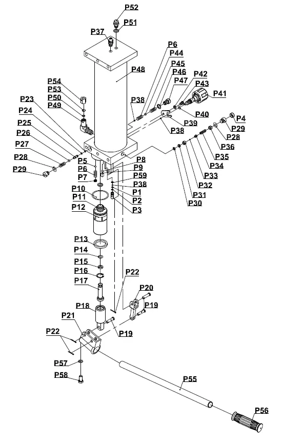Exploded view of the hydraulic pump